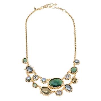 Pre Owned Alexis Bittar Georgian Multicolor Stone Gold Tone Double Strand Necklace