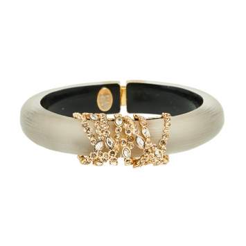 Pre Owned Alexis Bittar Grey Lucite Crystal Detail Cuff Bracelet