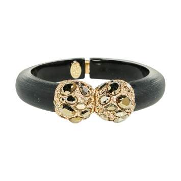 Pre Owned Alexis Bittar Black Lucite Crystal Detail Cuff Bracelet