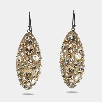 Pre Owned Alexis Bittar Lucite Crystal Resin Gunmetal Drop Earrings