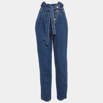 Pre Owned Alexis Blue Denim Belted High Waist Jeans S
