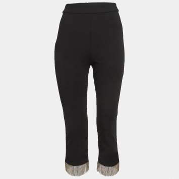 Pre Owned Alexis Black Stretch Crepe Fringed Pants S