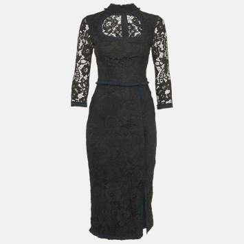 Pre Owned Alexis Black Lace Ruffled Midi Dress XS