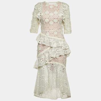 Pre Owned Alexis White Lace Mikaela Midi Dress M