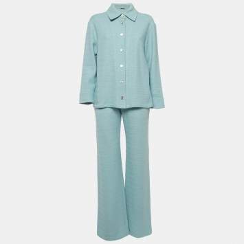 Pre Owned  Alexis Blue Cotton Crochet Shirt and Kiana Pants Set M/S