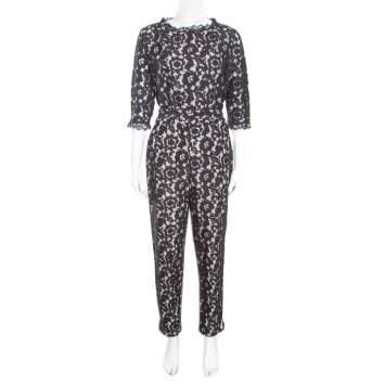 Pre Owned Alice by Temperley Black Floral Lace Belted Eros Jumpsuit L