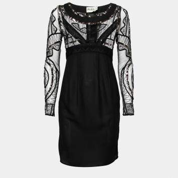 Pre Owned Alice by Temperley Sheer Black Embellished Lace Bodice Pencil Dress S