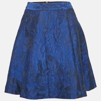 Alice + Olivia Cobalt Blue Floral Jacquard Pleated Mini Skirt S