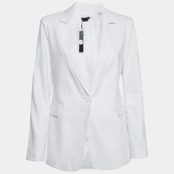Pre Owned Alice + Olivia White Linen Blend Single Breasted Blazer M