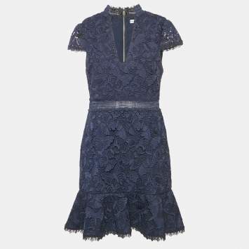 Alice + Olivia Navy Blue Lace Mini Dress L