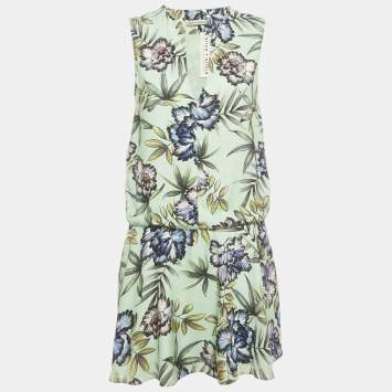 Pre Owned Alice + Olivia Green Floral Print Crepe Mini Dress M