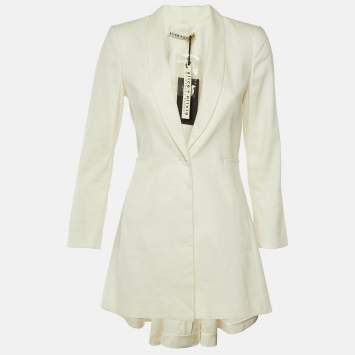 Pre Owned Alice + Olivia White Linen Blend Shawl Collar Blazer M 