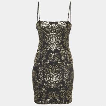 مملوكة مسبقًا Alice + Olivia Black Floral Foil Print Fifi Mini Dress S