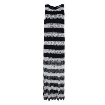 Pre Owned Alice + Olivia Monochrome Striped Crochet Lace Sleeveless Lucia Maxi Dress M