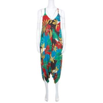 Pre Owned Alice + Olivia Multicolor Hibiscus Printed Racerback Frankie Harem Jumpsuit S