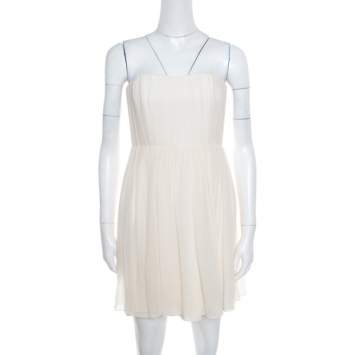مملوكة مسبقًا Alice + Olivia Cream Crepe Silk Pleated Bodice Strapless Skater Dress S