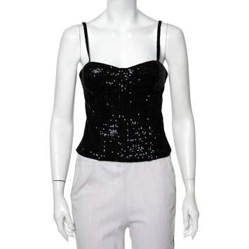 Pre Owned Alice + Olivia Black Sequin Embellished Bustier May Top M