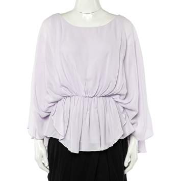 Pre Owned Alice + Olivia Lavender Fog Crepe Gathered Peplum Top M