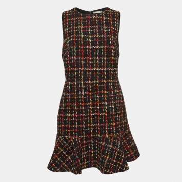 Pre Owned Alice + Olivia Multicolor Tweed Sleeveless Flounce Sonny Dress L