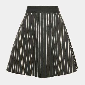 Pre Owned Alice + Olivia Black Stripe Cotton Pleated Mini Skirt M