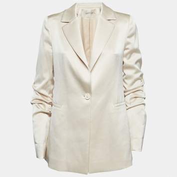 Pre Owned Alice + Olivia Cream Satin Gathered Sleeve Blazer M