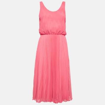 Pre Owned Alice + Olivia Pink Plisse Crepe Sleeveless Midi Dress M