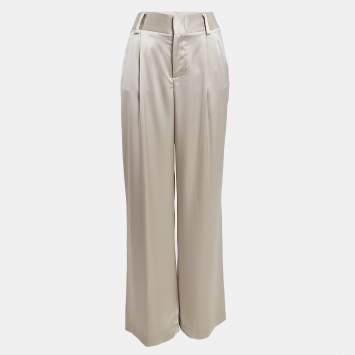 Pre Owned Alice + Olivia Off-White Satin Wide-Leg Trousers M