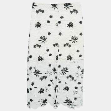 Alice + Olivia White Floral Pattern Lace Midi Skirt M