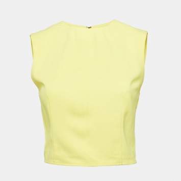 Pre Owned Alice + Olivia Yellow Crepe Sleeveless Crop Top M