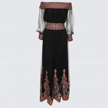 Pre Owned Alice + Olivia Black Embroidered Tulle Savanna Skirt and Top Set L