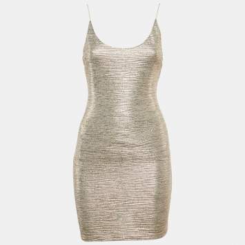 Pre Owned Alice + Olivia Gold Lurex Knit Sleeveless Mini Dress S
