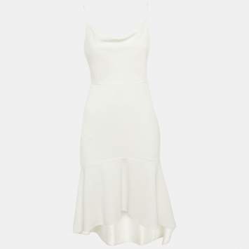 Pre Owned Alice + Olivia White Crepe Cowl-Neck High-Low Adrina Dress S