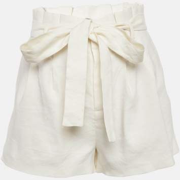Pre Owned Alice + Olivia Off White Linen Blend Pleated Shorts S