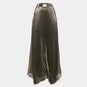 Alice + Olivia Metallic Lamé Silk Plisse Maxi Skirt S