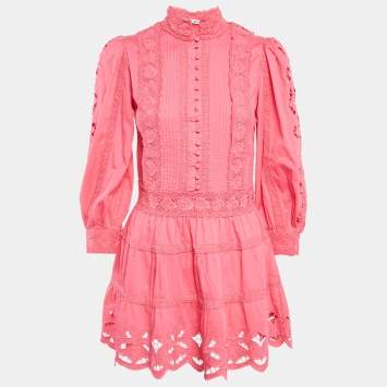 Pre Owned Alice + Olivia Pink Lace Trim Cotton Mini Dress S