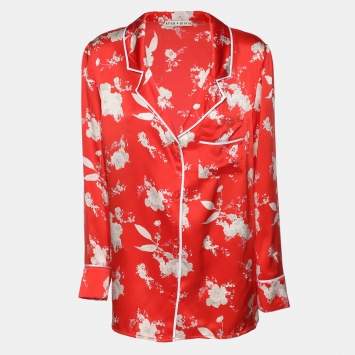Pre Owned Alice + Olivia Red/White Floral Print Silk Top M