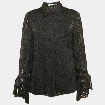 Pre Owned Alice + Olivia Black Fil-coupe Satin Button Front Shirt L