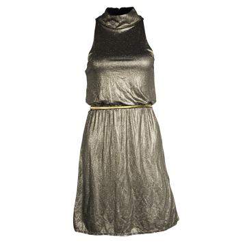 Pre Owned Alice + Olivia Metallic Gold Sleeveless Belted Estelle Dress  XS