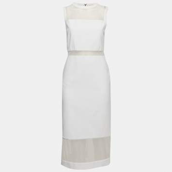 Alice + Olivia White Mesh and Crepe Sleeveless Sheath Dress M