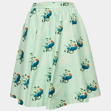Alice + Olivia Mint Green Parrot in Paradise Print Cotton Short Skirt S
