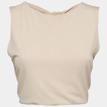 Alice + Olivia Air Beige Stretch Crepe Back Open Crop Top M