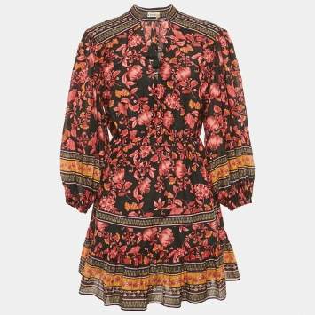 Alice + Olivia Black/Pink Floral Print Cotton Blend Mini Dress S