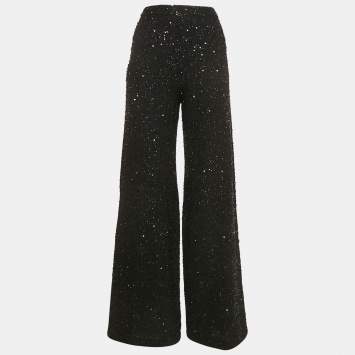 Alice + Olivia Black Chiffon Embellished Wide Leg Trousers S