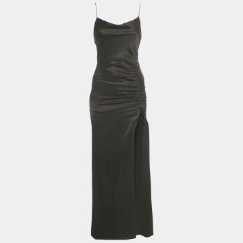Pre Owned Alice + Olivia Black Satin Ruched Diana Maxi Dress S