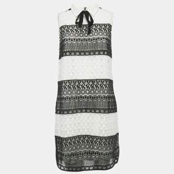 Pre Owned Alice + Olivia White/Black Lace Sleeveless Mini Dress M