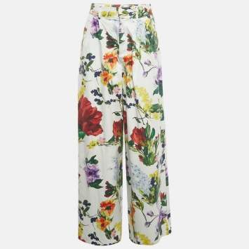 Pre Owned Alice + Olivia Multicolor Floral Print Cotton Wide-Leg Trousers S