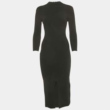 Pre Owned Alice + Olivia Black Rib Knit Midi Bodycon Dress XS