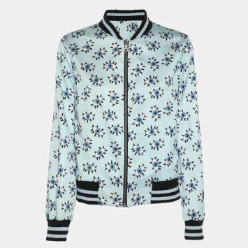 Pre Owned Alice + Olivia Multicolor Printed Nylon Lonnie Reversible Bomber Jacket S