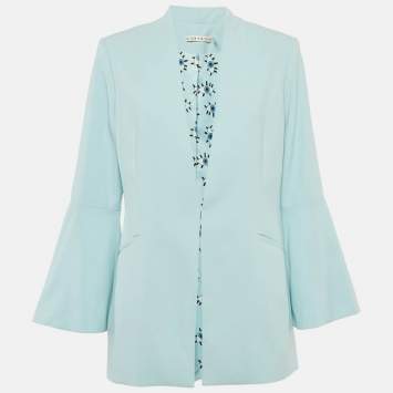 Pre Owned Alice + Olivia Light Blue Crepe Open Front Tailored Blazer L