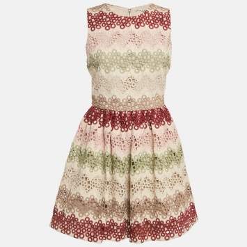 Pre Owned Alice + Olivia Beige Lace Joyce Mini Dress M 